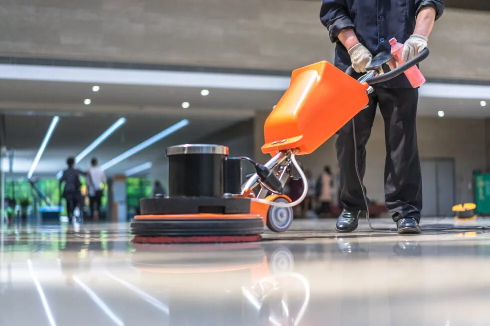 Professional floor buffing with machine