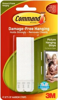 3M Command Narrow Picture Hanging Strips 17207 - 3M Command Narrow Picture Hanging Strips 17207, solusi penggantungan gambar tanpa paku dengan teknologi stretch-release.