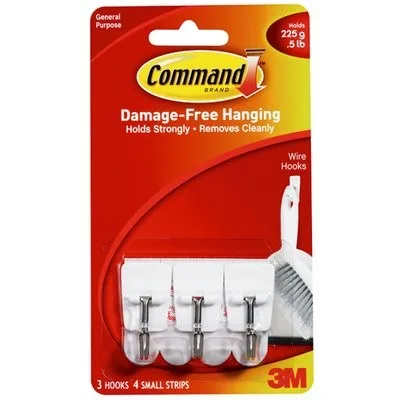 3M Command Small Wire Hooks 17067anz - Wire hook praktis dengan perekat 3M yang kuat namun dapat dilepas tanpa bekas untuk beban hingga 225g.