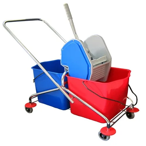 Double Bucket Chrome 2x25 L With Blue Plastic Wringer Cn - Double Bucket Chrome 2x25L dengan wringer biru, sistem pembersihan dua tahap untuk area luas.