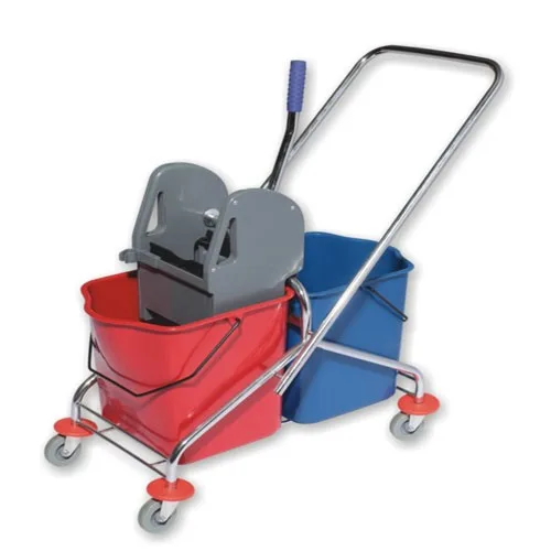 Double Bucket Chrome 2x25 L With Grey Plastic Wringer Cn - Double Bucket Chrome 2x25L dengan wring abu-abu, sistem pembersihan efisien untuk area komersial.