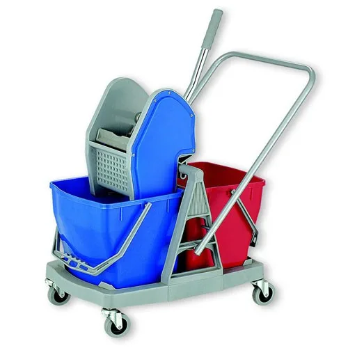 Double Bucket Pl 2x17 L With Blue Plastic Wringer Cn - Double Bucket Pl 2x17L dengan wring biru, sistem portabel untuk pembersihan area umum.