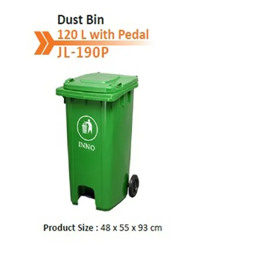 Dust Bin 120 L Green Cn With Pedal - Tempat sampah 120 liter dengan pedal untuk operasional tanpa kontak, ideal untuk area operasional.