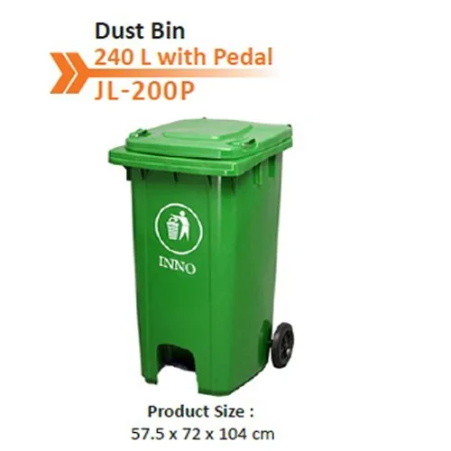 Dust Bin 240 L Green Cn With Pedal - Tempat sampah 240 liter dengan pedal untuk operasional tanpa kontak di gedung komersial.