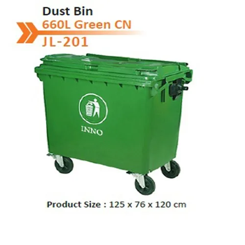 Dust Bin 660 L Green Cn - Tempat sampah kapasitas besar 660 liter untuk fasilitas publik dengan volume limbahan sangat tinggi.