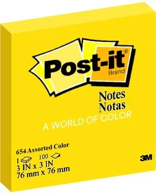 Post-It 654-3my Sticky Notes 3M Yellow 3 X 3" - Post-It 654-3my Sticky Notes 3M Yellow 3 X 3" untuk pencatatan cepat dan pengingat visual di lingkungan kerja.