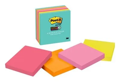 Post-It 654-6ssmia Super Sticky Notes Miami Color 3 X 3 - Sticky notes Post-It 654-6ssmia Super Sticky Notes Miami Color 3 X 3 sebagai alat pengingat dan penanda dokumen.
