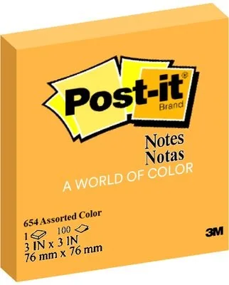 Post-It 654-No Sticky Notes Neon Orange 3 X 3" - Post-It 654-No Sticky Notes neon oranye 3x3" untuk penandaan visual yang mencolok.