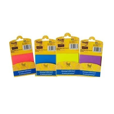 Post-It 654-Ssj Super Sticky Notes Assorted Jewel Pop Color 3x3" - Post-It 654-Ssj Super Sticky Notes berbagai warna untuk penempelan kuat pada permukaan sulit.