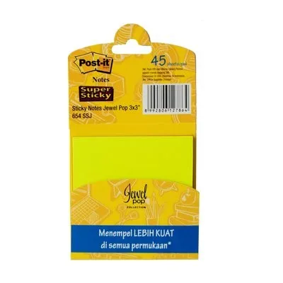 Post-It 654-Ssj Super Sticky Notes Assorted Jewel Pop Color 3x3"