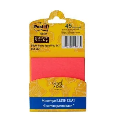 Post-It 654-Ssj Super Sticky Notes Assorted Jewel Pop Color 3x3"