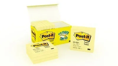 Post-It 654 Sticky Notes Yellow 3 X 3" 12 Pads/Box - Post-It 654 Sticky Notes kuning 3x3" dalam kemasan 12 pad untuk kebutuhan kantor besar.