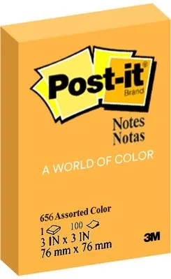 Post-It 656-No Sticky Notes Neon Orange 3 X 3" - Post-It 656-No Sticky Notes neon oranye untuk penandaan dokumen dengan visibilitas tinggi.