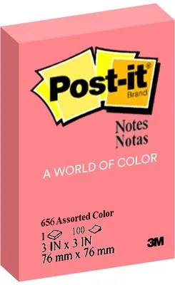 Post-It 656-Pr Sticky Notes Poppy Red 3 X 3" - Post-It 656-Pr Sticky Notes merah untuk penandaan dokumen dengan ukuran 3x3" yang praktis.