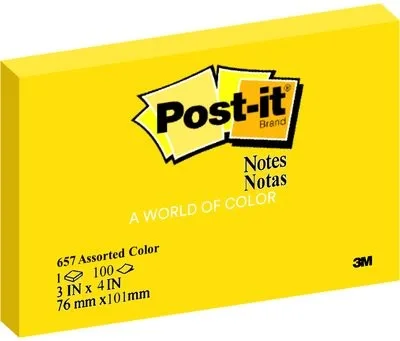 Post-It 657-3my Sticky Notes 3M Yellow 3 X 3" - Post-It 657-3my sticky notes kuning 3x3 inci untuk penandaan dokumen dan pengingat visual.