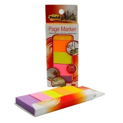 Post-It 670-5anl Page Marker Assorted Color - Post-It 670-5anl page marker dengan lima warna neon untuk penandaan halaman dokumen dan buku.