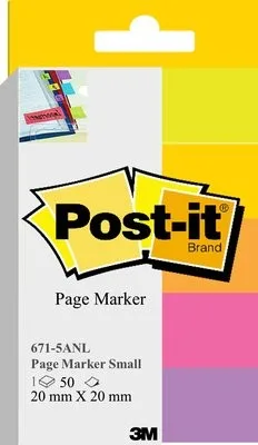 Post-It 671-5anl Small Size Page Marker Assorted Color - Post-It 671-5anl page marker berwarna neon untuk penandaan halaman buku dan dokumen.