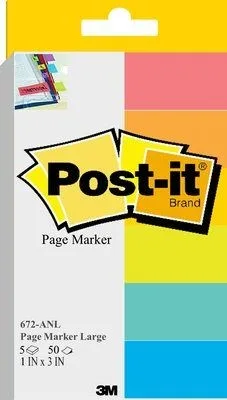 Post-It 672-6anl Large Size Page Marker Assorted Color - Post-It 672-6anl Page Marker berbagai warna untuk penandaan halaman buku dan dokumen.