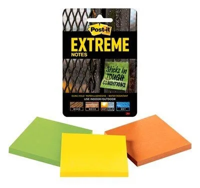 Post-It Extreme Notes - Post-It Extreme Notes dengan perekat kuat yang bertahan di berbagai permukaan dan kondisi, menghentikan kebutuhan menulis ulang catatan penting.