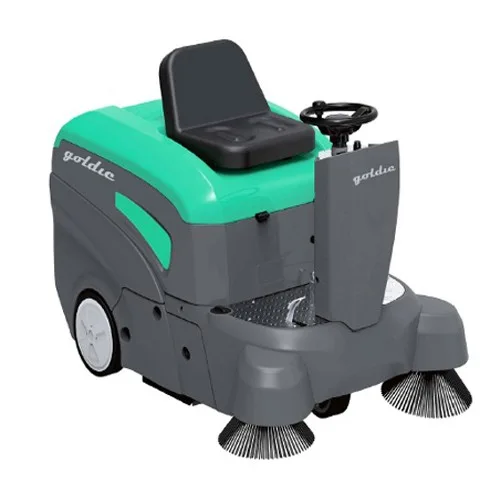 Ride On Sweeper Battery Goldie - Ride on sweeper battery Goldie dengan working width 1250mm dan kapasitas dustbin 90 liter.