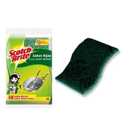 Sabut Hijau Scotch-Brite - Sabut hijau Scotch-Brite untuk membersihkan permukaan dapur dari noda sedang hingga berat dalam operasional komersial.