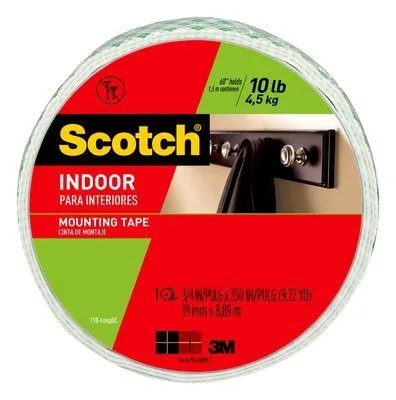 Scotch Indoor Mounting Tape, 0.75 In X 350 In, White - Pita busa dua sisi untuk penggantian paku dan sekrup dengan ikatan kuat hingga 10 lbs pada permukaan halus.
