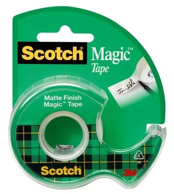 Scotch Magic Tape Dispensered Rolls - Scotch Magic Tape dengan selesai matte yang tidak terlihat saat digunakan, memberikan hasil perbaikan yang bersih dan permanen.
