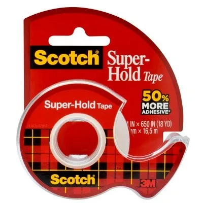 Scotch Super-Hold Tape Dispensered Rolls - Scotch Super-Hold Tape dengan perekat 50% lebih banyak untuk ikatan yang lebih kuat dan tahan lama pada berbagai permukaan.