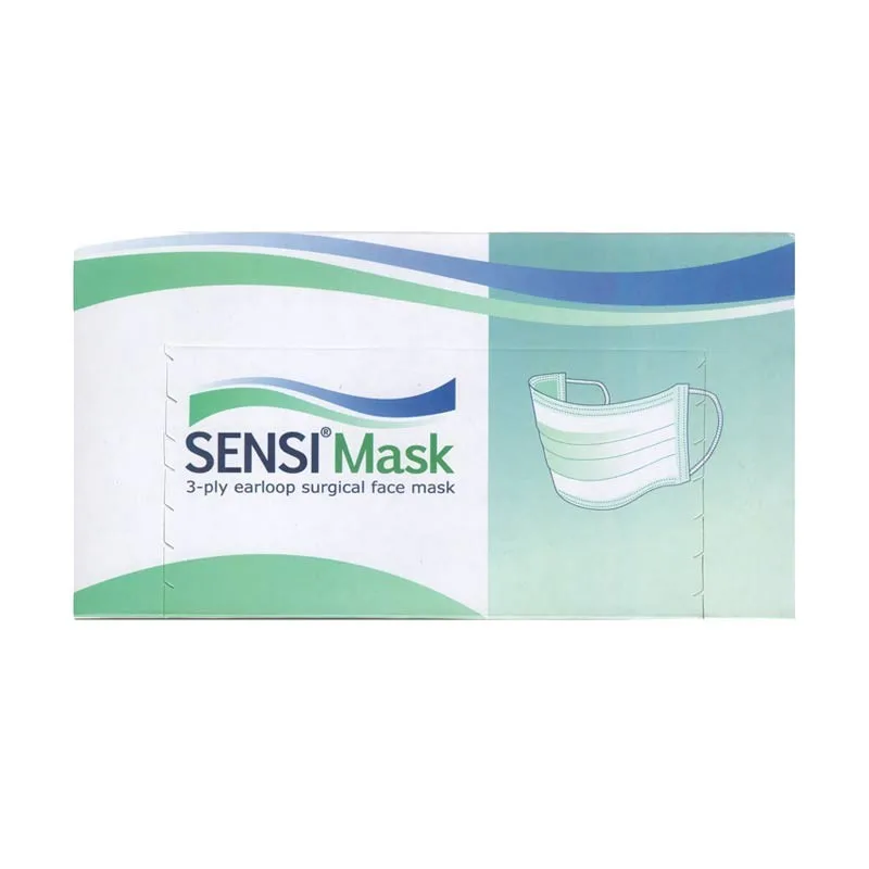 SENSI Surgical Facemask - 3ply Earloop - Masker bedah SENSI Surgical 3ply dengan desain form-fit dan pengait telinga lembut untuk perlindungan maksimal.