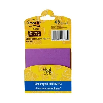 Post-It 654-Ssj Super Sticky Notes Assorted Jewel Pop Color 3x3"