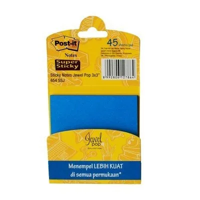 Post-It 654-Ssj Super Sticky Notes Assorted Jewel Pop Color 3x3"